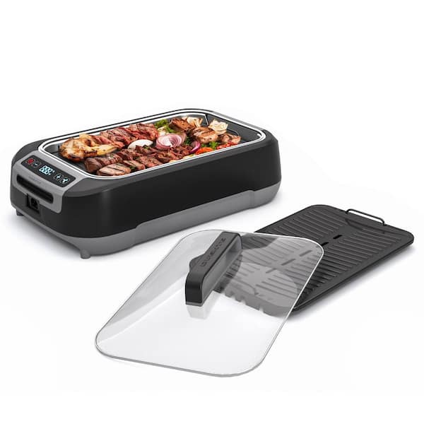 1500W Electric Portable Smokeless Indoor Grill with Two Removable Non-Stick and Dishwasher Safe Plates, Black