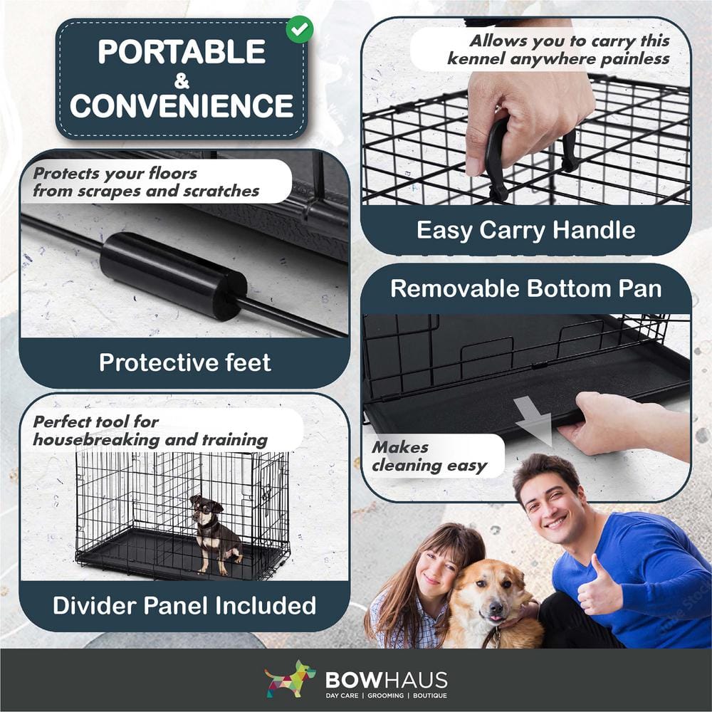 Foldable Black Metal Dog Crate with Double Doors