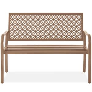 2-Person Taupe Blue Metal Outdoor Geometric Garden Bench