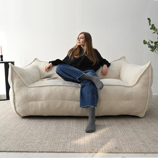 LAOTIES 2 Seater Bean Bag Chair with Armrests BORING 2Bean Bag BEIGE