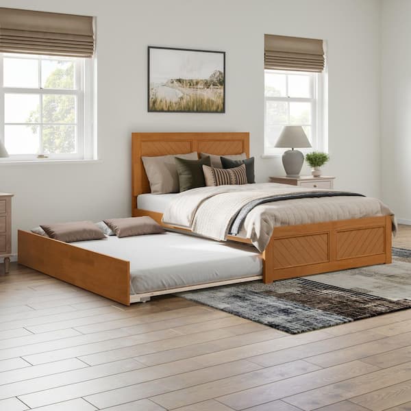 Canyon Light Toffee Bronze Solid Wood Frame Full Platform Bed with Matching Footboard and Full Trundle
