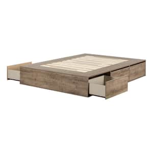 Fusion Weathered Oak Queen Size Bed 59.75 in. W with 6-Drawers