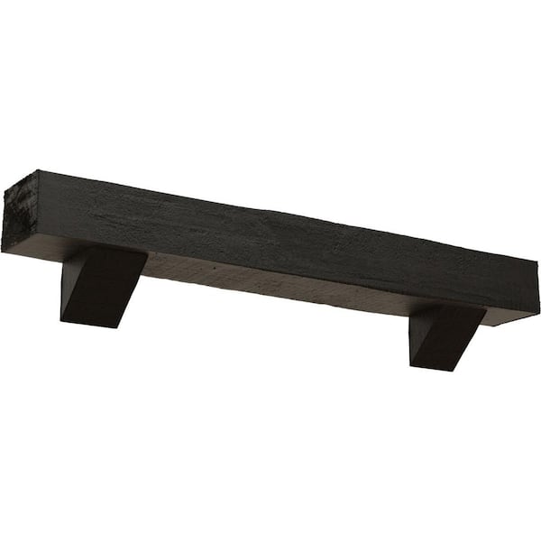 Ekena Millwork 4 in. x 4 in. x 6 ft. Rough Cedar Faux Wood Fireplace Mantel Kit with Breckinridge Corbels, Burnished Cedar