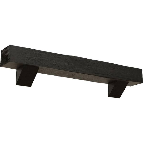 Ekena Millwork 6 in. x 8 in. x 3 ft. Rough Cedar Faux Wood Fireplace Mantel Kit with Breckinridge Corbels, Burnished Cedar