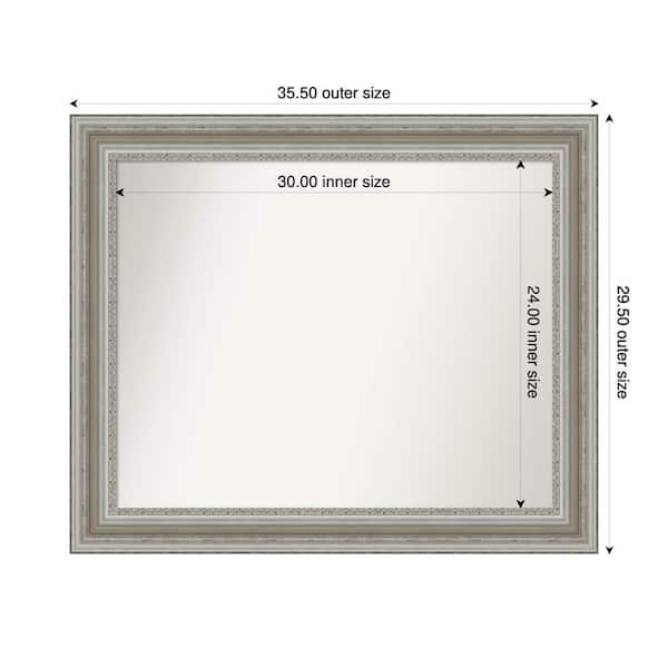 Amanti Art Parlor Silver 35.5 in. x 29.5 in. Custom Non-Beveled Recycled Polystyrene Framed Bathroom Vanity Wall Mirror