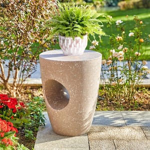 18 in. H Multi-Functional MGO Resin Pink Terrazzo Garden Stool or Outdoor Planter Stand or Accent Table