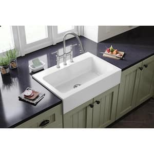Burnham 34 in. Drop-in 1-Bowl  White Fireclay Sink Only and No Accessories