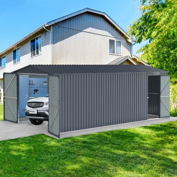 10 ft. W x 20 ft. D Outdoor Metal Storage Shed with 2 Doors and 4 Vents in Black (185 sq. ft. )