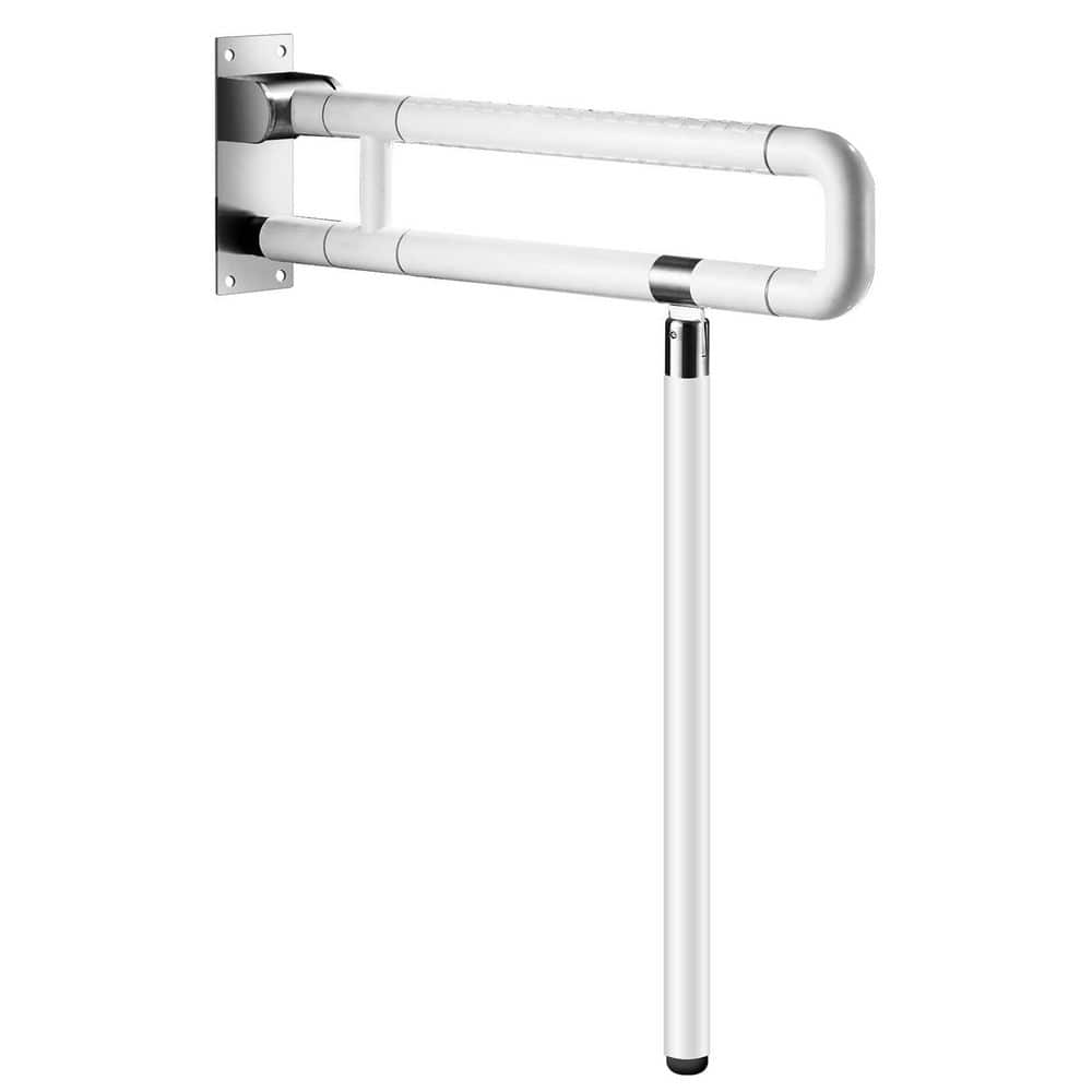 Hinge Grab Rails 23.6 in. Stainless Steel Bathroom Grab Bar Toilet Handrail White ...