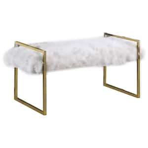Nancy White Faux Fur Glam Accent Bench 42.5 in. D x 21 in. H