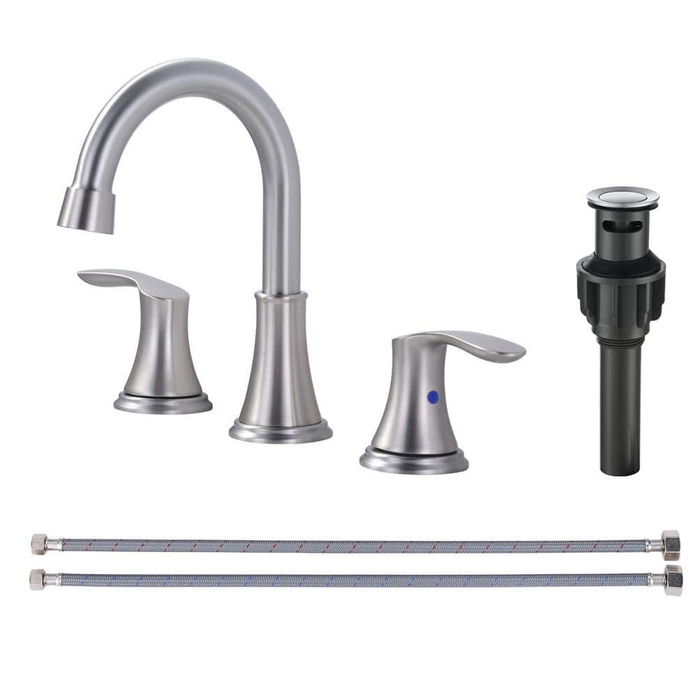 Brushed Nickel 8-Inch Widespread Double Handle Bathroom Faucet
