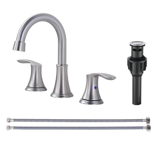 AVITAS 8 in. 2-Handle 3 Holes Widespread Bathroom Faucet with Metal Pop-Up Drain Assembly in Brushed Nickel