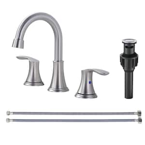 8 in. 2-Handle 3 Holes Widespread Bathroom Faucet with Metal Pop-Up Drain Assembly in Brushed Nickel