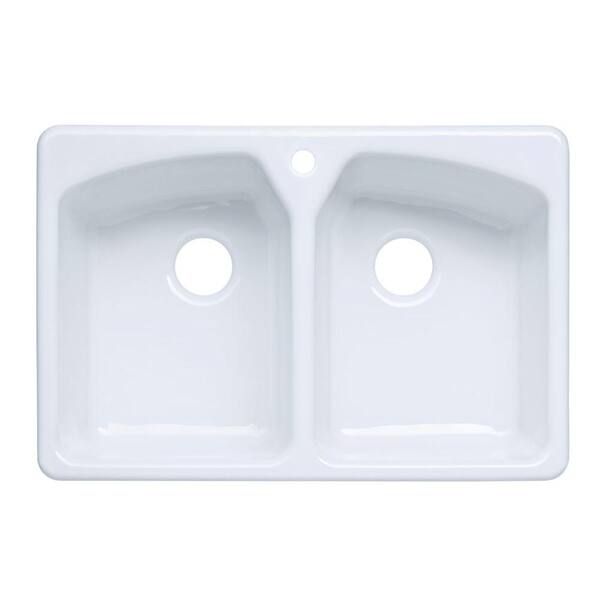 KOHLER Tanager Drop-In Cast-Iron 33 in. 1-Hole Double Bowl Kitchen Sink in White