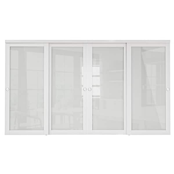 ARK DESIGN 144 in. x 80 in. 1-Lite Tempered Frosted Glass White Finished Solid Core Interior Closet Sliding Door with Hardware
