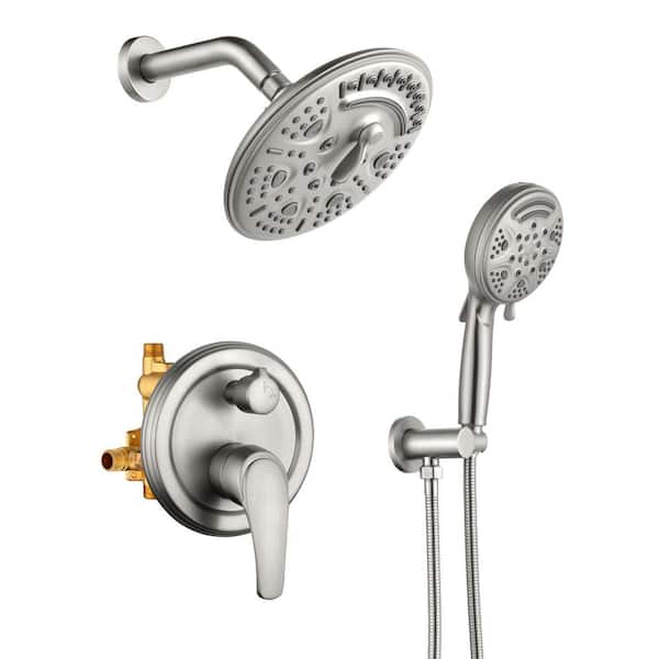 9-Spray Shower Faucet Set 8 in. Wall Mount Dual Fixed and Handheld Shower Head 2.5 GPM in Brushed Nickel Valve Included