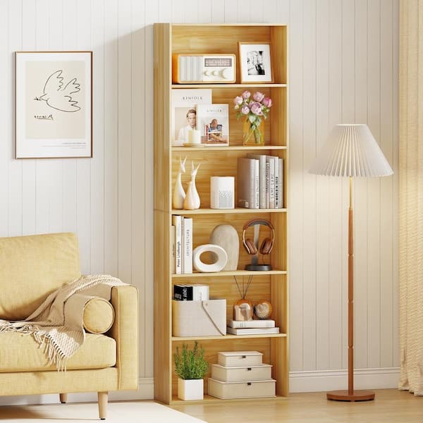 YNWAブック Bunpeony 6-Tier Bookcase with 6 Open Shelves and Anti-Toppling