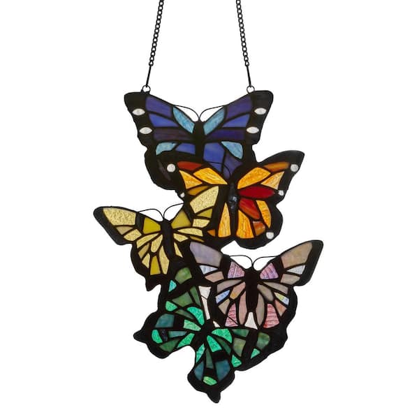 River of Goods Fluttering Butterflies Stained Glass Window Panel
