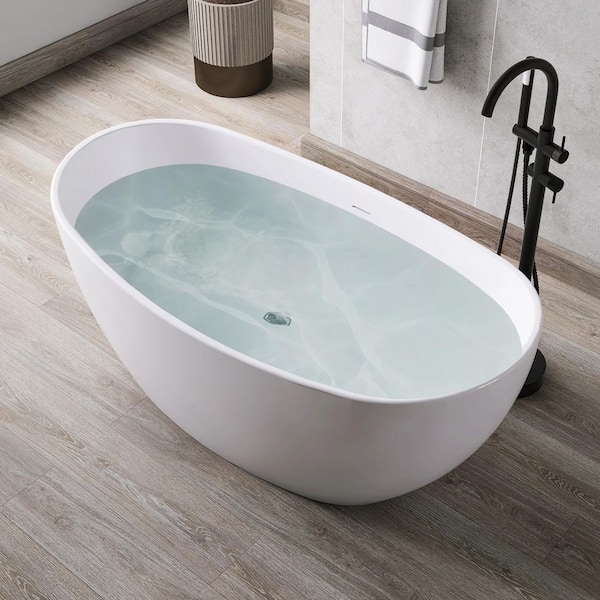 60 in. x 32 in. Acrylic Flatbottom Freestanding Soaking Bathtub in White