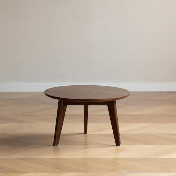 Lirago 24 in. Walnut Colored Round Wood Coffee Table