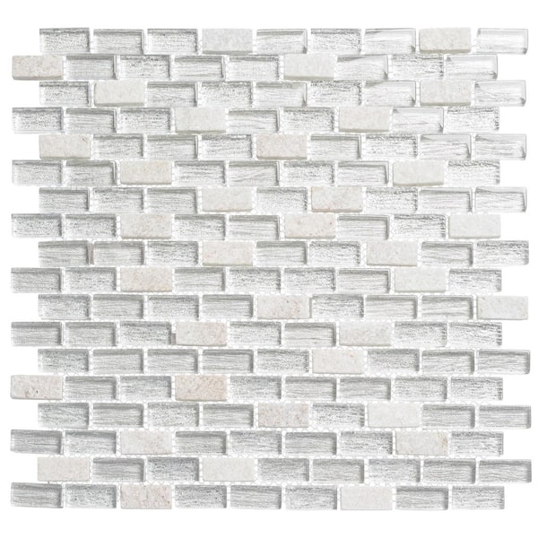 ANDOVA Highline Klaud Gray/White 12 in. x 12 in. Smooth Glass and Quartz Brick Joint Mosaic Tile (5 sq. ft./Case)
