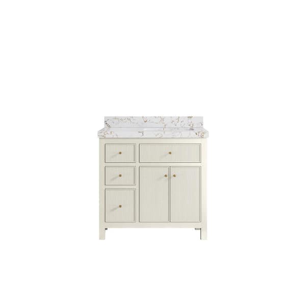Willow Collections Sonoma 36 in. Right Sink Freestanding Alabaster Bath Vanity with Viola Gold Quartz Top Unassembled