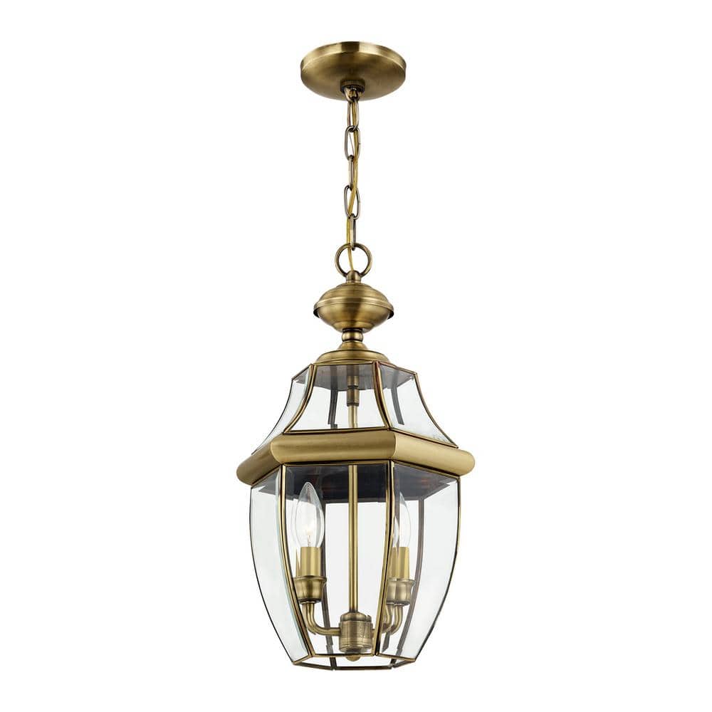 Antique Brass 2-Light Pendant with Clear Beveled Glass