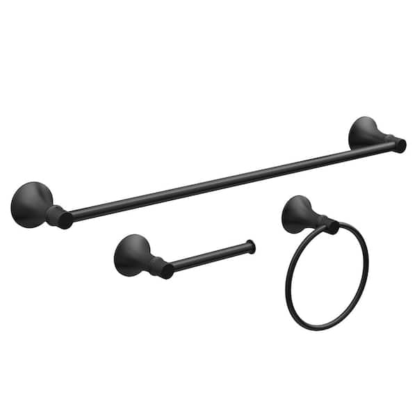 Glacier Bay Sadira 3-Piece Bath Hardware Set with Paper Holder Towel Bar Towel Ring Mounting Hardware included in Matte Black