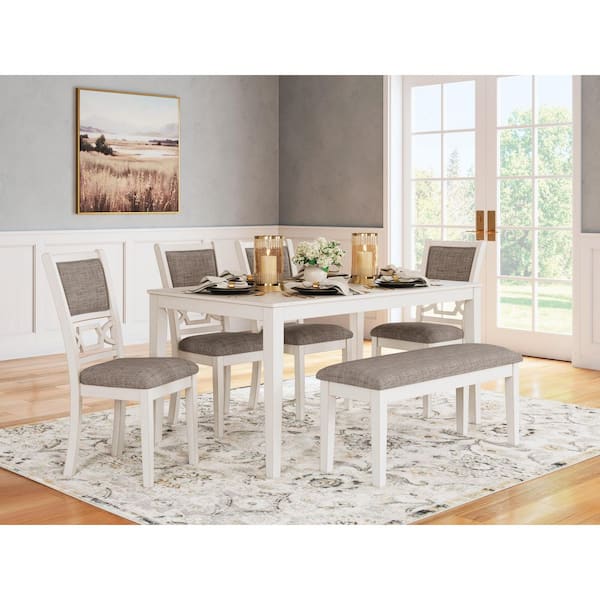 Erinberg Antique White Wood Rectangle Dining Table (Set of 6)