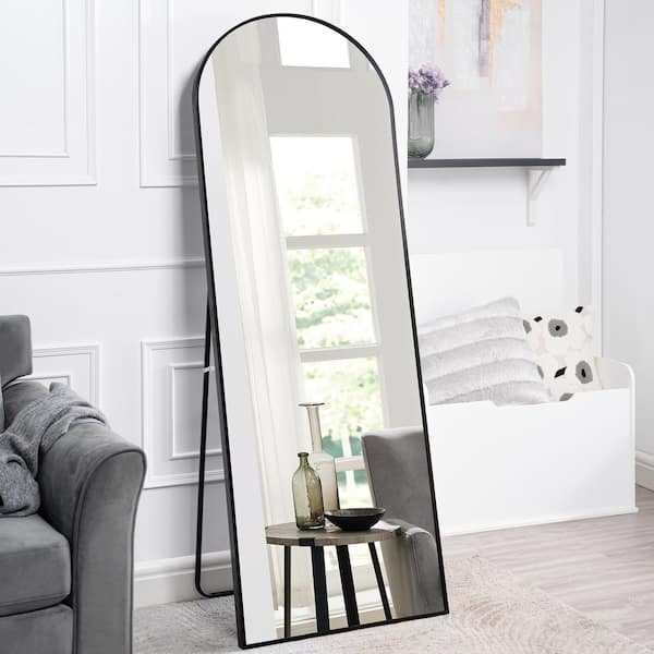 MAYKOOSH Arched Aluminum Mirror Full Length Mirror Free Standing Mirror Aluminum Frame for Modern Living 71 in. x 31 in., Black