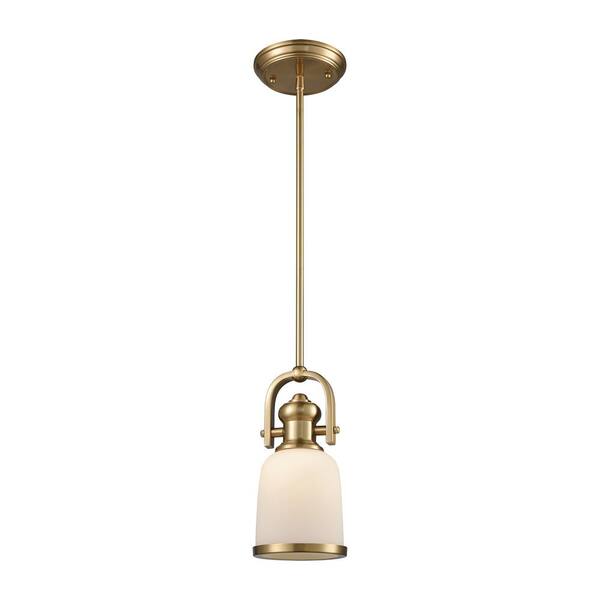 Titan Lighting Brooksdale 1-Light Satin Brass with White Glass Pendant