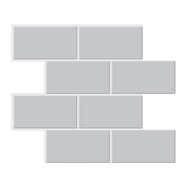 Tic Tac Tiles Thicker Large Subway Gray 10.6 in. x 12.5 in. PVC Peel and Stick Tile (7.4 sq. ft./10)