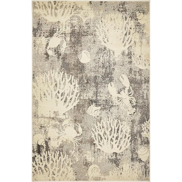 Unique Loom Positano Seashell Light Gray 4' 0 x 6' 0 Area Rug