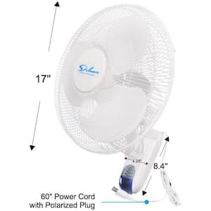 16 in. White Digital Wall Mount Fan with Remote Control 3-Speed-3 Oscillating Modes 72 in. Power Cord, ETL Certified
