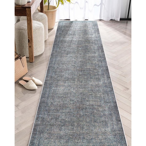Blue 2 ft. 3 in. x 24 ft. 9 in. Asha Juliette Vintage Persian Oriental Runner Area Rug