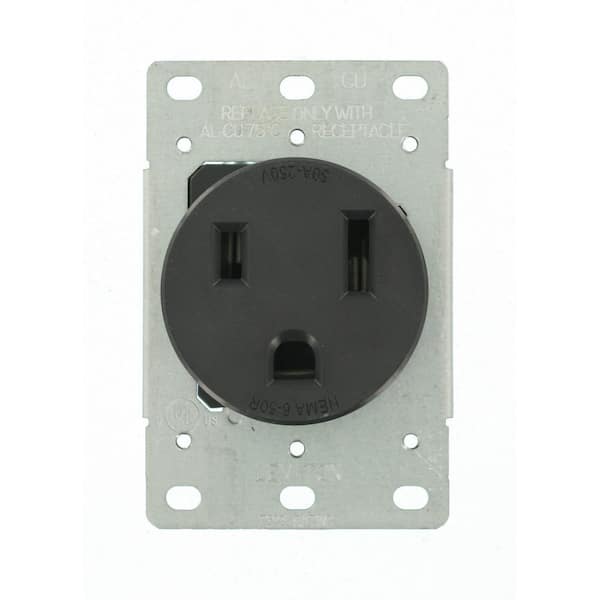 50 Amp 2-Pole Flush Mount Shallow Single Outlet, Black NEMA 6-50R