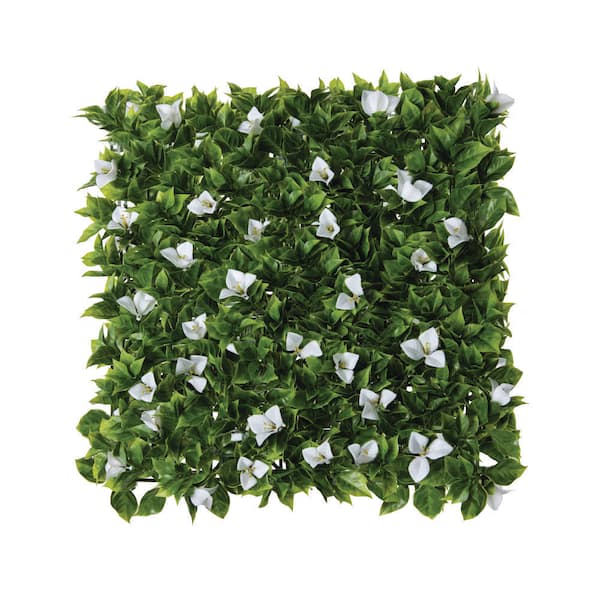 Artificial White Bougainvillier Hedge 20 in. X 20 in.  Foliage Panel 12-Pieces