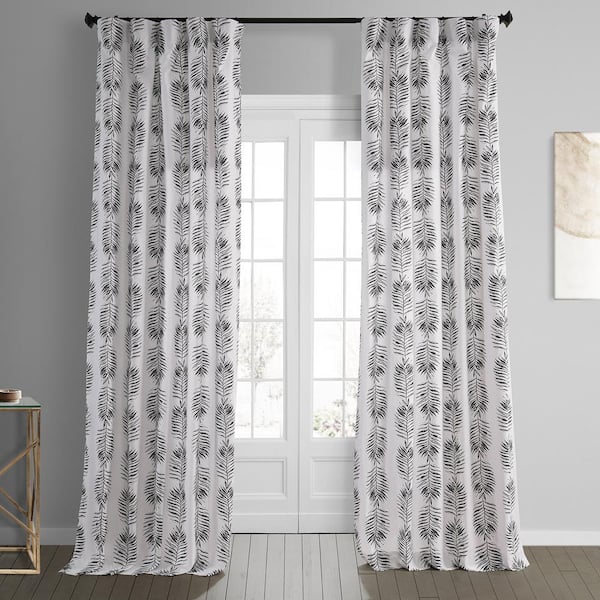 Exclusive Fabrics & Furnishings Sago Black Ink Printed Cotton 50 in. W x 108 in. L Rod Pocket Room Darkening Curtain (1 Panel)