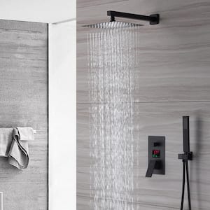 1-Spray Patterns with 2.5 GPM 10 in. Wall Mount Dual Shower Heads with Digital Display in Matte Black