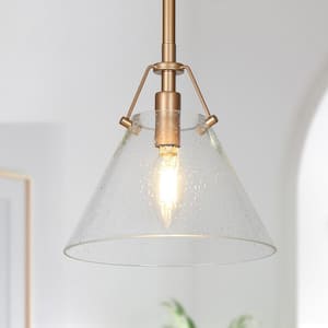 Modern Mini Pendant Light, 1-Light Gold Kitchen Island Pendant Light with Seeded Glass Shade