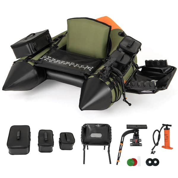 Costway Green Inflatable Fishing Float Tube Portable Fishing Boat with3 Detachable Storage Boxes
