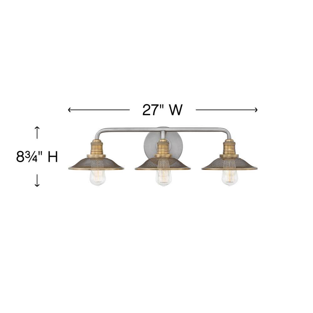 Rigby Industrial Antique Nickel 3-Light Dimmable Bath Vanity Fixture