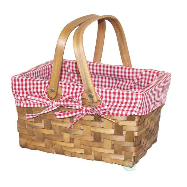 Unbranded Vintiquewise Rectangular Basket Lined with Gingham Lining, Small (16)