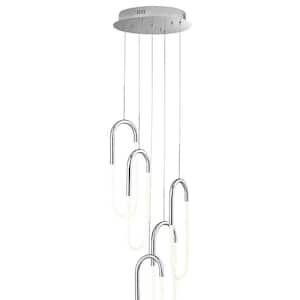 5-Light Dimmable Integrated LED Silver Chrome Chandelier