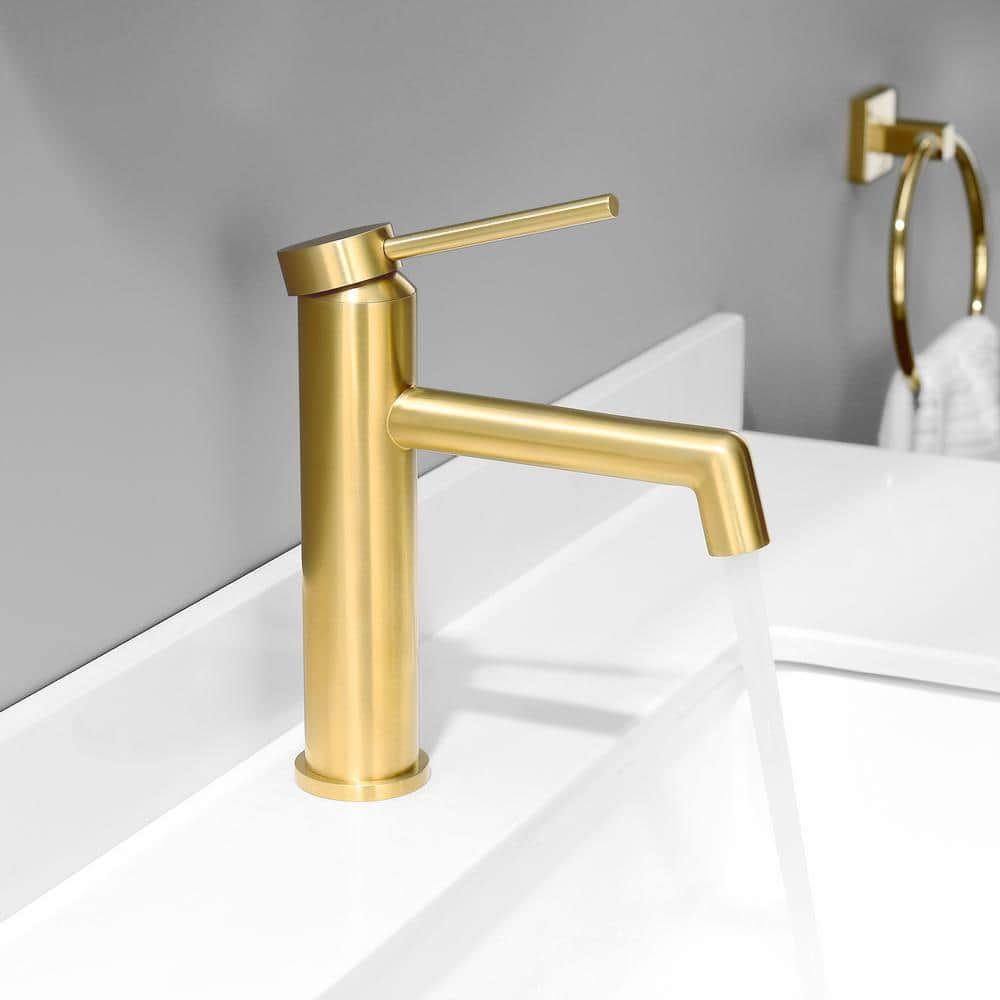 Brushed Gold Single Handle Brass Bathroom Faucet with Pop-up Drain