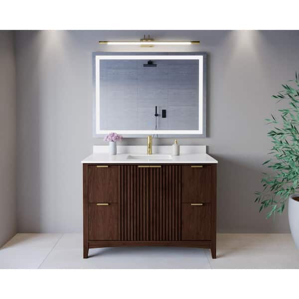 Palmilla 48 in. Single Freestanding Dark Walnut Bath Vanity with White Quartz Top Assembled