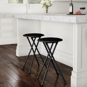 Black Steel Padded Seats Folding Bar Stools 24 in. Set of 2