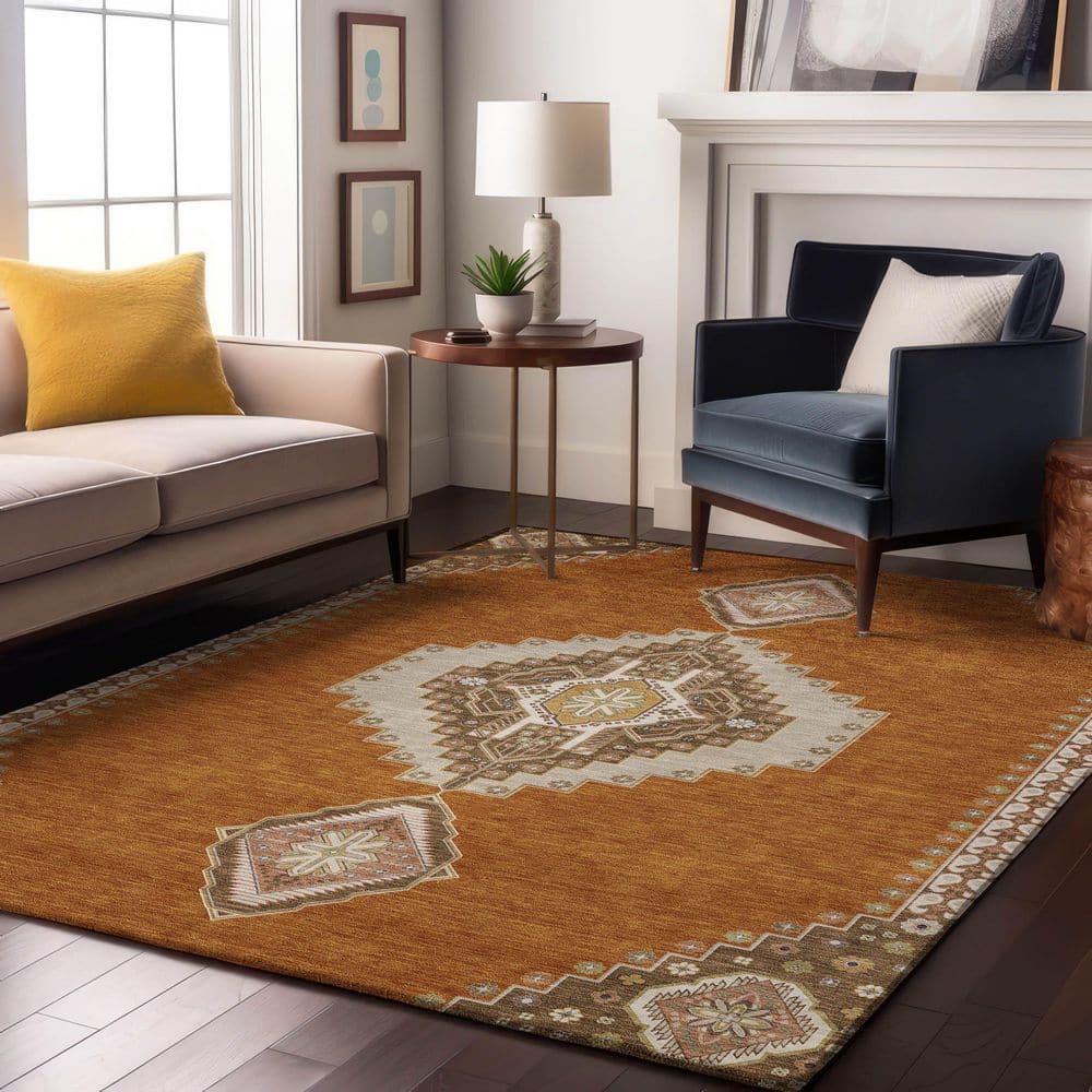 Mayfield Premium Machine Washable Abstract AMF1014 Copper 5 ft. x 7 ft. 6 in. Area Rug price history on PriceWatchPro