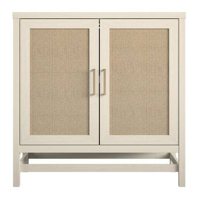 Leeland Ivory Oak and Faux Rattan 2-Door Storage Cabinet