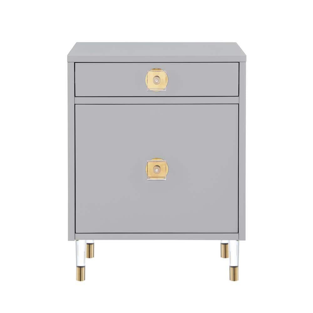 Margussi Modern Light Grey End Table Acrylic Knob/Leg Nightstand -  Nicole Miller, NST153-09LG-HD